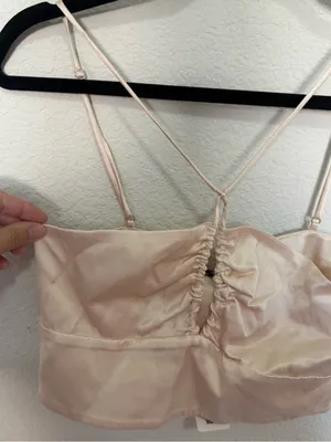 ZARA Blush Pink Satin Strappy Cut-Out Crop Top Size XS NEW thumbnail 5