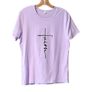Faith Cross Graphic T-Shirt Womens‎ Large Lavender NWOT Short Sleeve thumbnail 2