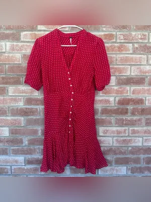 Free People Polka Dot Dress Women’s Small Red White Retro Flounce 1950s Funky thumbnail 2