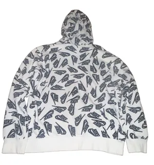 Nike White/Black Fleece Pullover Hoodie Graphic Logo Drawstring Pockets Men L thumbnail 3