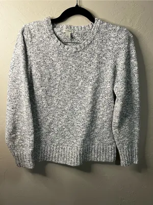 L.L. Bean Ragg Marled Fisherman Sweater Gray White Thick Knit Cabincore Petite thumbnail 2