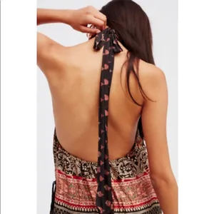 Free People Bohemian Halter Maxi Dress - Black and Pink thumbnail 3