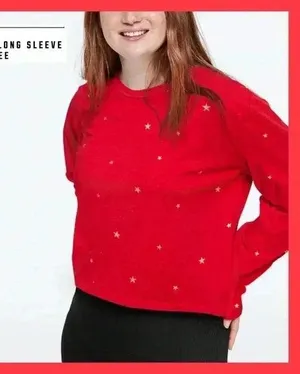🆕Pink Everyday Long Sleeve Stars Cropped Tee L🆕 thumbnail 2