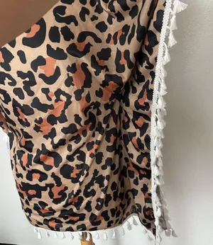 Cheetah Print Fringe Shawl Top thumbnail 4