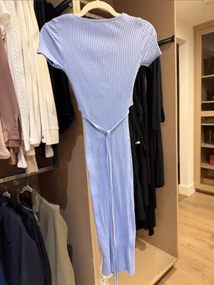 Zara Light Blue Ribbed Midi Dress with Plunge Neck thumbnail 2