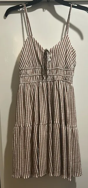 Brown and white striped dress thumbnail 3