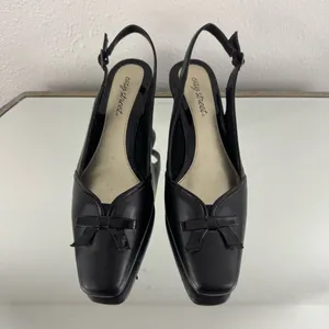 EASY STREET Y2K Black Faux Leather Edgy Bow Slingback Slip On Block Kitten Heels thumbnail 6