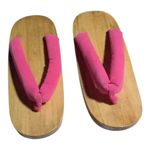 Vtg Y2K Classic Japanese Geta Hot Pink Wooden Heel Thong Sandals Sz 8.5 thumbnail 2
