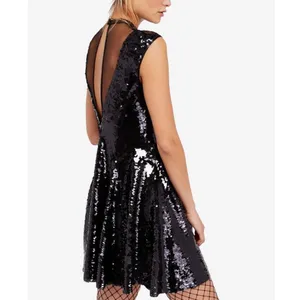 NWT Free People Dance Til Dawn Illusion Black Sequin Mini Dress thumbnail 2