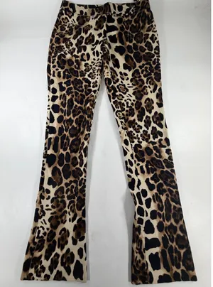 Brooksfield Donna Leopard Print Flare Pants Brown Black Animal Stretch Size 1 thumbnail 1