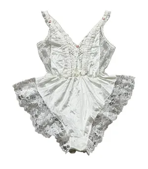 Vintage Tosca Teddy Lingerie White Nylon Pink Ruffle Lace Coquette Sexy Feminine thumbnail 1