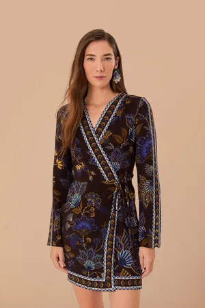 FARM Rio Brown Garden Floral Wrap Mini Dress Size S thumbnail 3