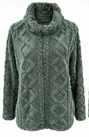 Eddie Bauer Women’s M Cozy Cable Fleece Pullover Cowl Neck Green thumbnail 1