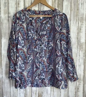 J. Jill Blue Paisley Popover •Medium Petite thumbnail 1