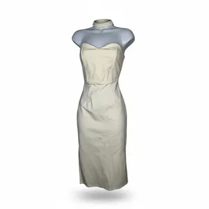 4SI3NNA Midi Dress‎ Womens S Cream Choker Neck Strapless Sweetheart Bodycon Slit thumbnail 2