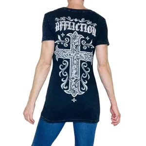 Vintage Y2K Affliction Live Fast Black Gem Rhinestone Cross Printed Tee thumbnail 3