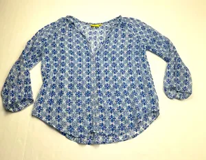 Roller Rabbit Blue White Floral Geometric Pattern 100%‎ Cotton Top Small *FLAW thumbnail 1