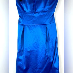 Mind Code Royal Blue Strapless Mini Dress Sweetheart Neckline Satin Pleated Zip thumbnail 4