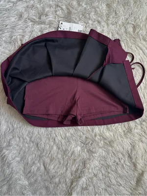 Bershka Burgundy Women’s Pleated Mini Skirt/Short with Side Bow Detail‎ Size M thumbnail 8