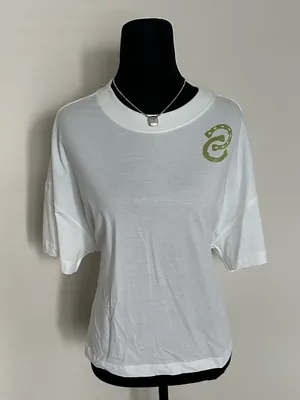 Maeve White Boxy Crop Tee with Lime Green Emblem 100% Cotton thumbnail 2