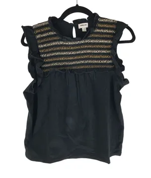 J.Crew Womens Ruffle-Sleeve Smocked Top Cotton Black Brown S thumbnail 1