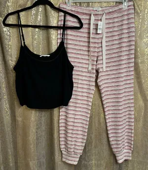 LOFT Victorias Secret Pajama Set Striped Pants Tank Soft Sleep Cozy Medium thumbnail 1
