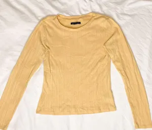 American Eagle Light Mustard Ribbed Long Sleeve Shirt thumbnail 1