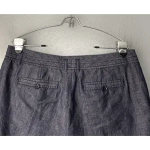 Express Chambray Linen Denim Short Size 12 Pleated Dark Blue Jean Mini 4" Preppy thumbnail 4