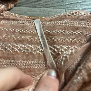 Free People Open Weave Jacquard Knit Wide Scoop Neck Heirloom Blouse Top; XS thumbnail 9