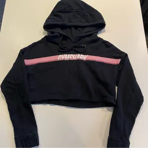 Gymshark cropped tie hoodie black with pink/white logo long sleeve medium thumbnail 1
