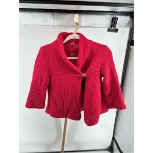 Free People Lambswool Knit One Button Wrap Jacket Size XS Red thumbnail 8
