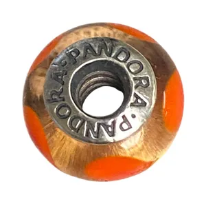 Pandora Murano Glass Bead Orange Spots 925 ALE Sterling Silver Charm Bracelet thumbnail 1