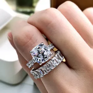 Boutique Lab-Created 3.50CT Cushion Cut Diamond Engagement Wedding Ring Set 14K Gold Over thumbnail 4