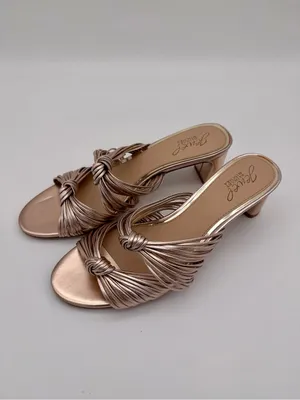 Jewel Badgley Mischka Cheryl Metallic Leather Block Heel Sandals Rose Gold 8 thumbnail 5