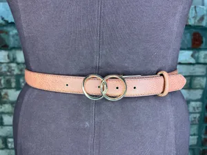 belt vegan leather tan interlocking circles buckle gold thumbnail 1