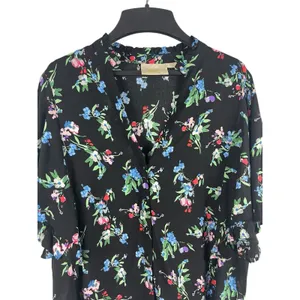 Maeve Anthropologie Dark Floral Butterfly Ruffle Short Sleeve Top Button Front S thumbnail 3