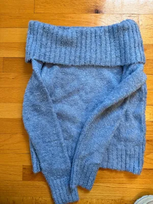 Mango Off the Shoulder blue sweater thumbnail 2