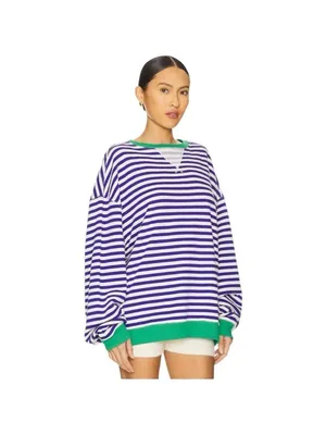 FREE PEOPLE Classic Striped Oversized Crewneck / Sand Dollar Combo thumbnail 2