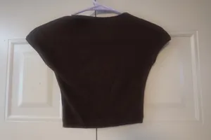 Zara cropped short sleeve basic t-shirt teeshirt tshirt plain in brown size small. thumbnail 2