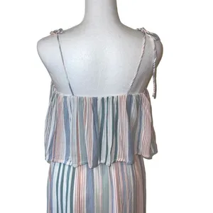 Hem & Thread Women's Striped Tube Dress‎ Tiered Midi Sleeveless Pink Blue Small thumbnail 6