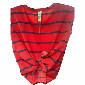 Abercrombie & Fitch Split Back Top - Size S- Red/Orange with Navy Stripes thumbnail 9