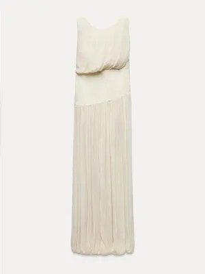 Zara NWT ZW collection ivory off white White asymmetrical bubble hem midi dress thumbnail 2