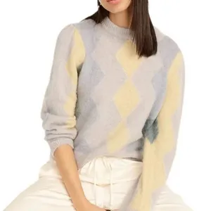 J. Crew blue and yellow argyle alpaca wool crewneck sweater thumbnail 2