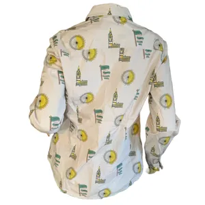 Boden Light Gray W/Yellow & Green London Theme Cotton Button Down Shirt (8) thumbnail 4