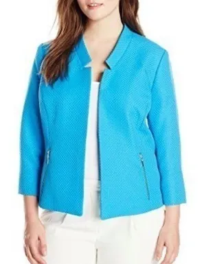 Kasper Blue Textured Open Front‎ Zip Pocket Jacket Size 8 thumbnail 1