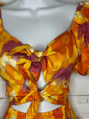 Agua Bendita Set Bailee Crop Top Teresa Tiered Skirt Yellow Blooms Size Small thumbnail 3