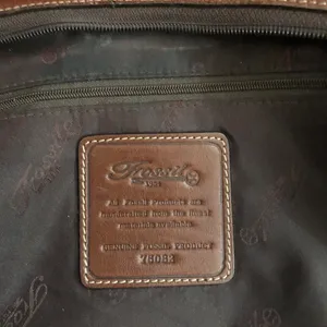 FOSSIL Vintage Y2K Brown leather baguette shoulder hobo hand bag purse boho satchel cargo pockets #grunge #whimsygoth #preppy #officesiren thumbnail 5