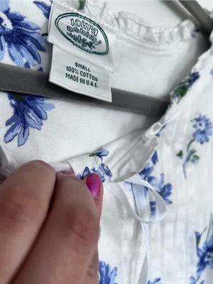 Vintage Laura Ashley 100% Cotton White & Blue Floral Print Nightgown Midi Dress thumbnail 3