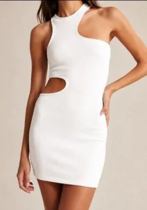 Abercrombie & Fitch Asymmetrical Cut Out Ribbed Bodycon Mini Dress in White NWT thumbnail 1
