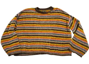 Volcom Women's XL Chenille Striped Cropped Crew Neck Sweater Brown Orange Yellow thumbnail 1